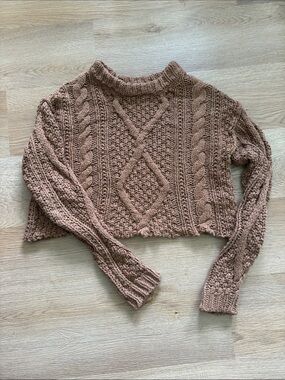 Free People Cropped Cable Knit Sweater - Brown